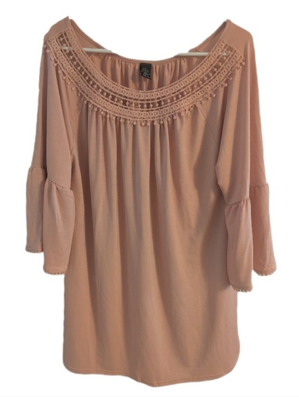 WinWin Blush Crochet Neck Line Bell Sleeve Tunic L-XL